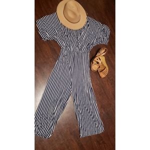 Blue and white stripe romper